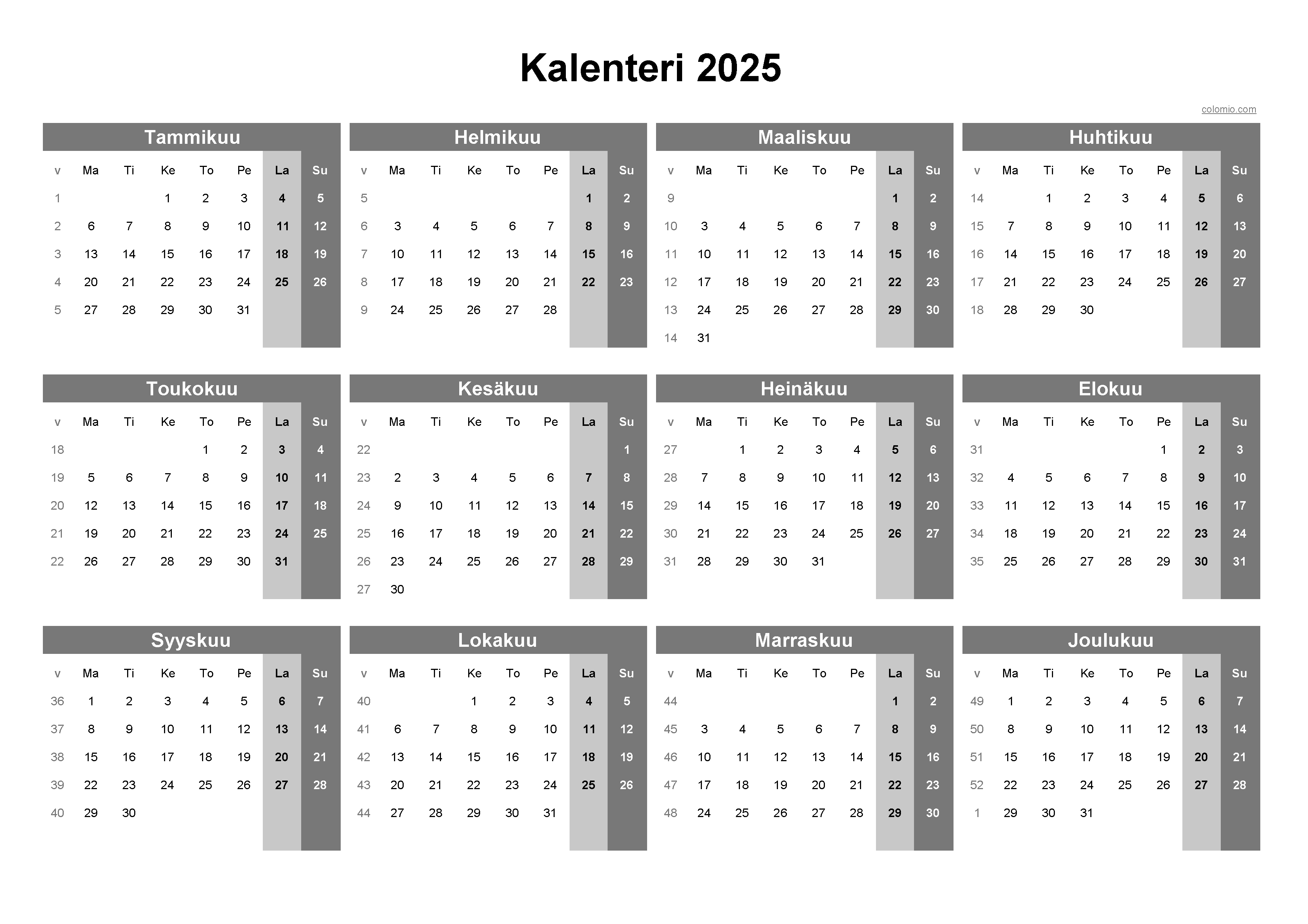 2025 kalenteri Tulostettavissa PDF Excel Ja Kuvatiedostona 