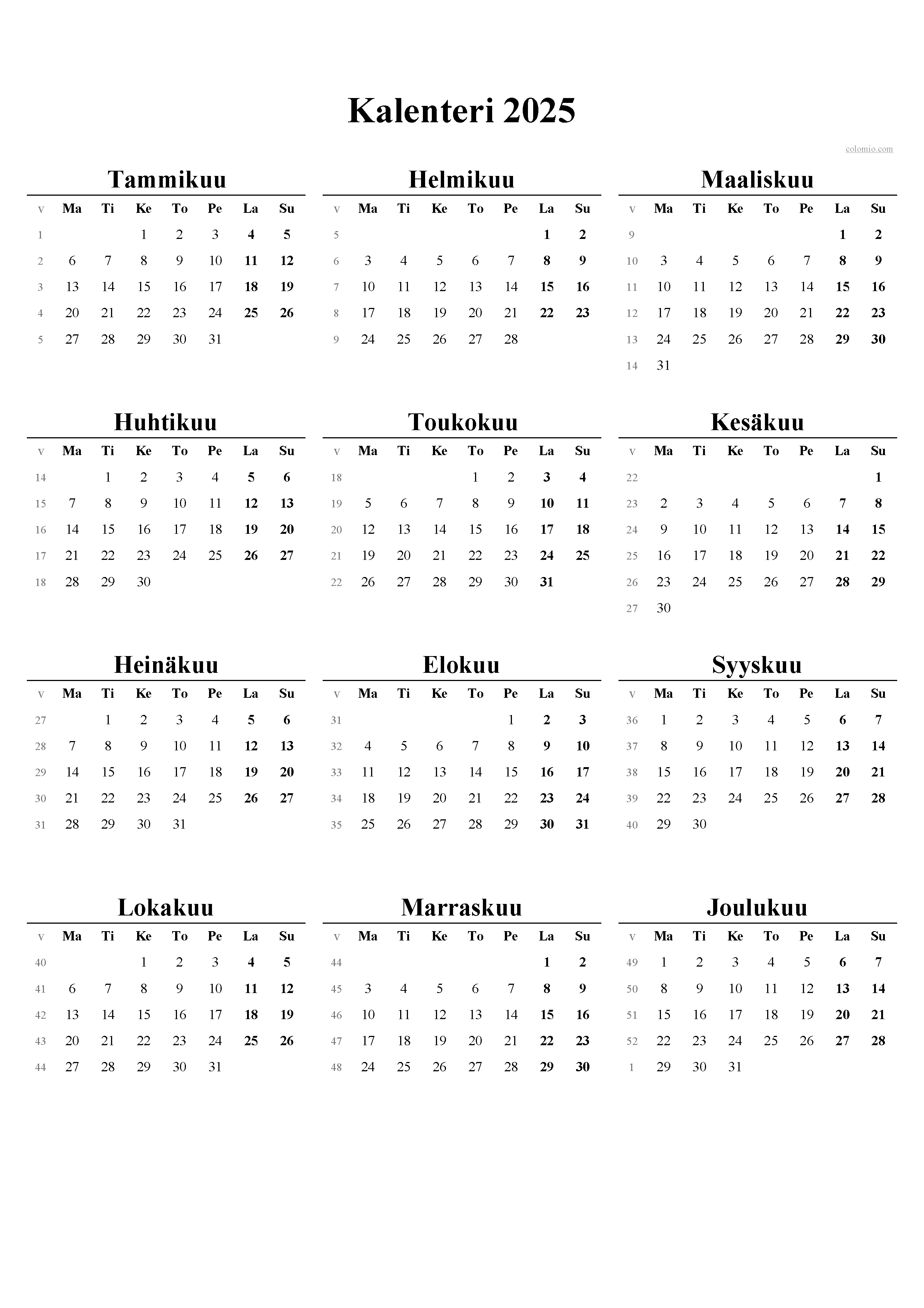 2025 kalenteri Tulostettavissa PDF Excel Ja Kuvatiedostona 