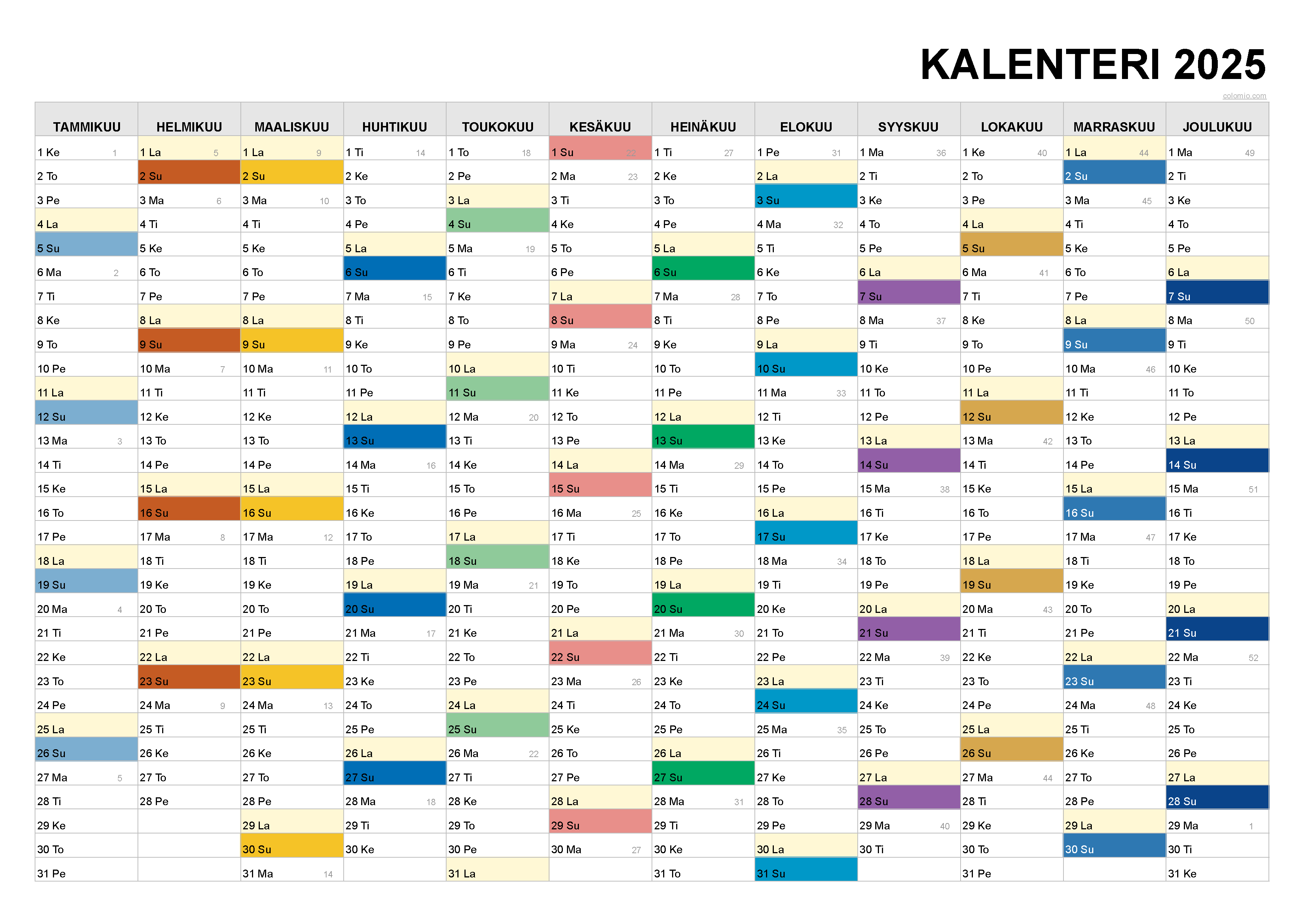 2025 kalenteri Tulostettavissa PDF Excel Ja Kuvatiedostona 
